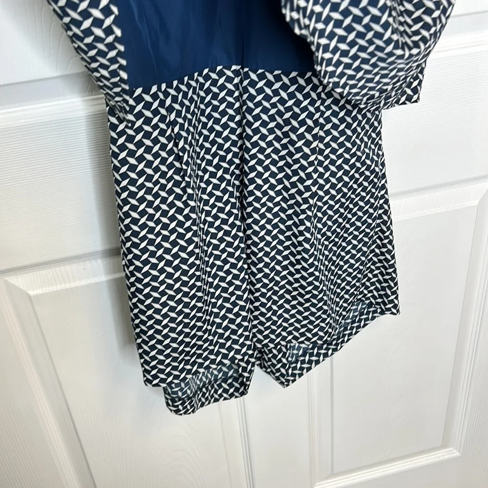 J. Crew Factory Shorts Romper Blue White Open Back Sleeveless Size 6 F0985‎
